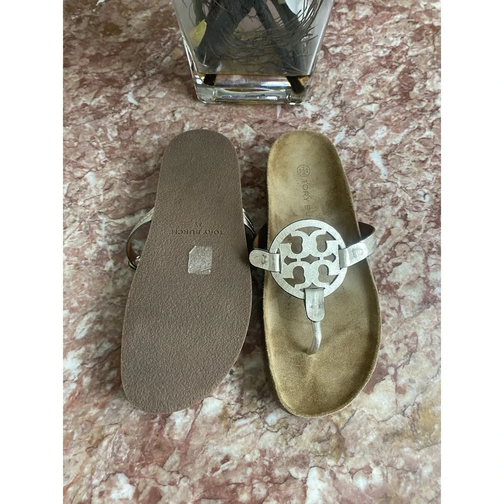 Tory Burch Miller Cloud Metallic Gold Leather Thong Sandal Size 8.5M EUC! $198
